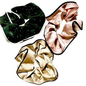 Elegant Satin Scrunchie Set - Black, Pink, and Gold